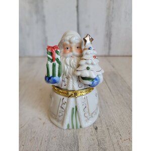 Vintage Santa Claus white trinket box xmas figure decor